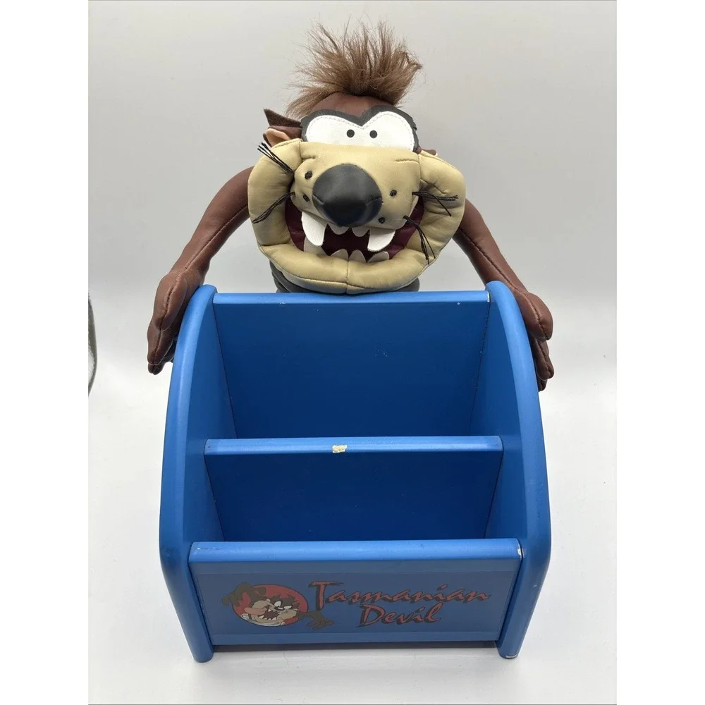 Vintage Taz Desk Organizer Tasmanian Devil Mail Pencils‎ Holder Blue w/figure